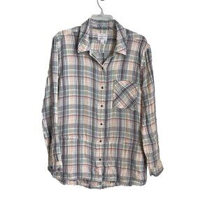 Melrose and Market Nordstrom Plaid Cotton Gauze Button Down Top